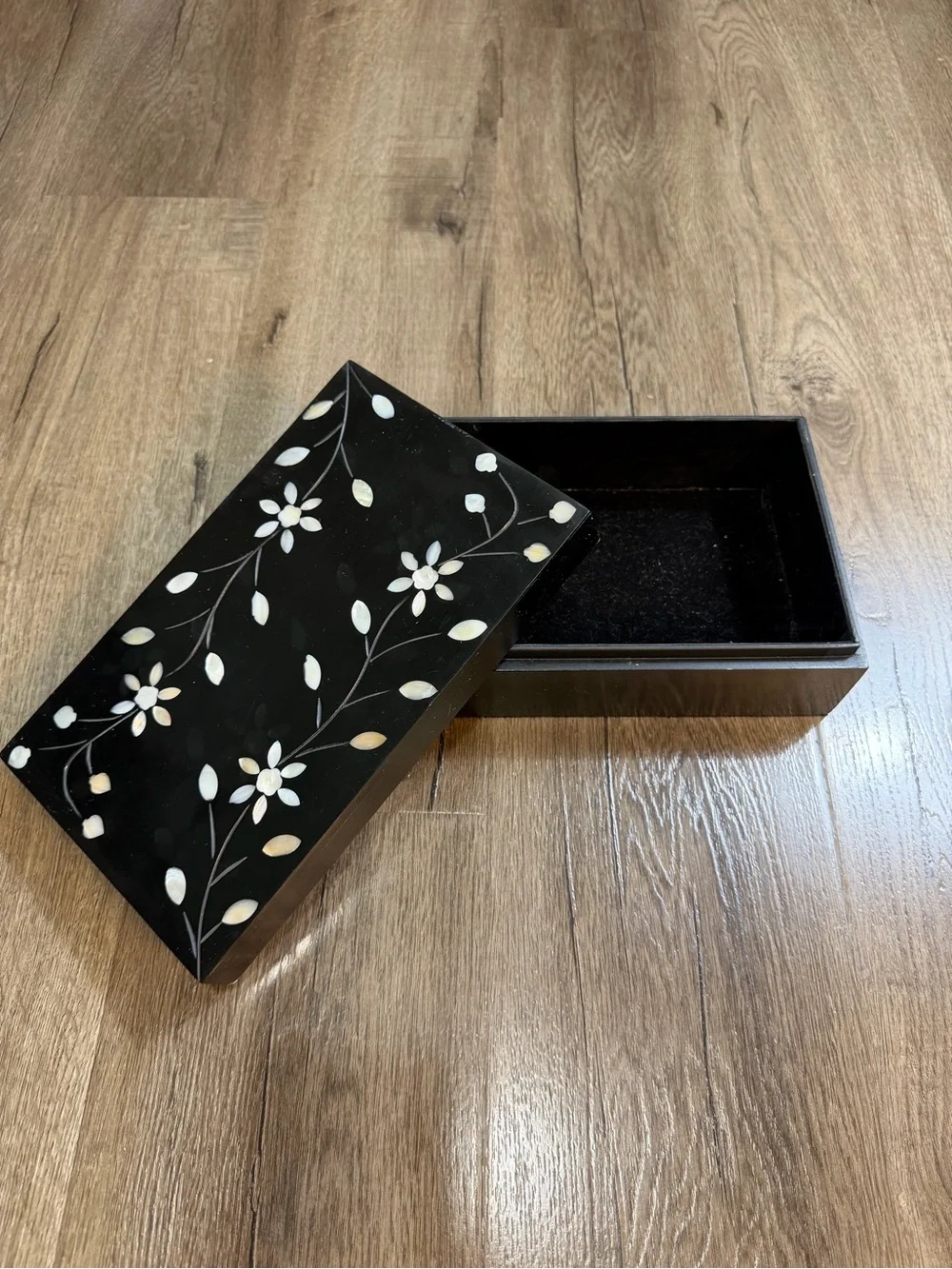 Black Decorative Storage Box with Mother-of-Pearl Inlay